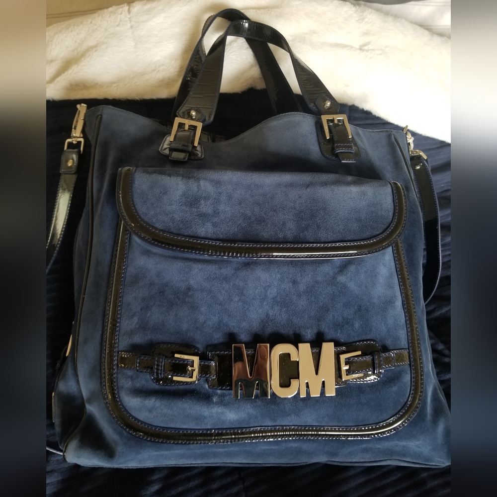 Rare MCM super blue suede 2 way bag